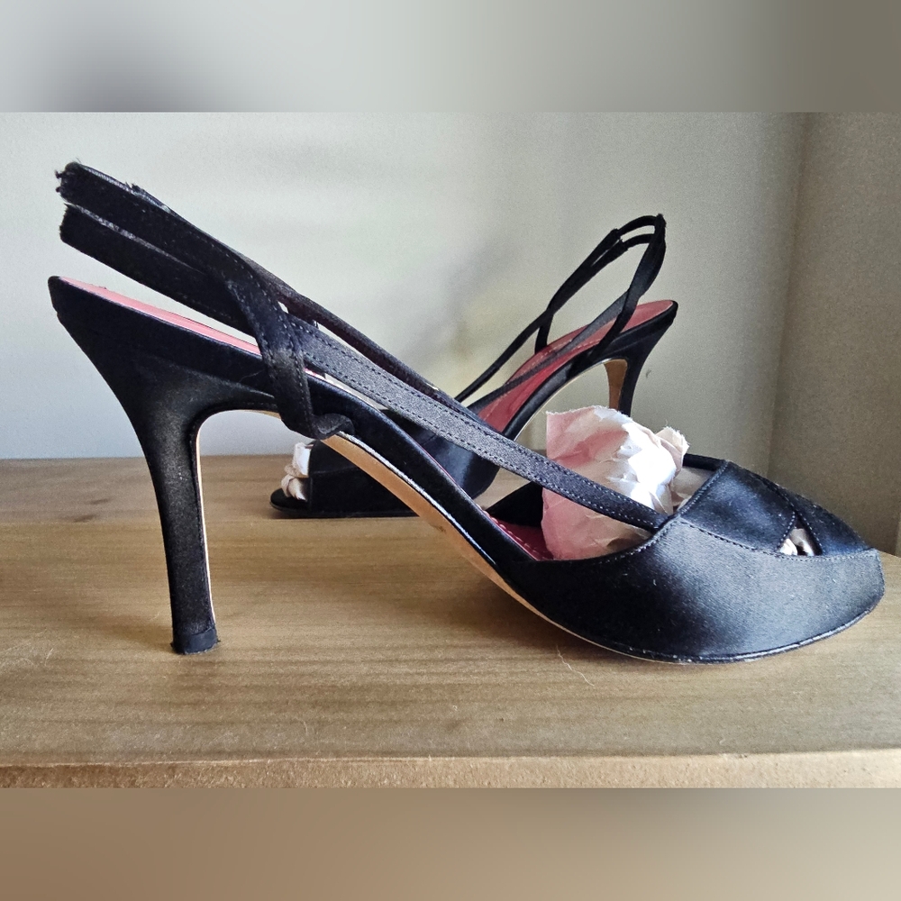 Vintage Kate Spade Black Satin Slingback Heels – Open Toe
